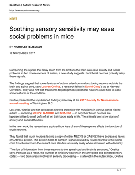 Soothing Sensory Sensitivity May Ease Social Problems in Mice
