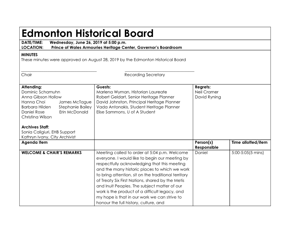 Edmonton Historical Board Minutes