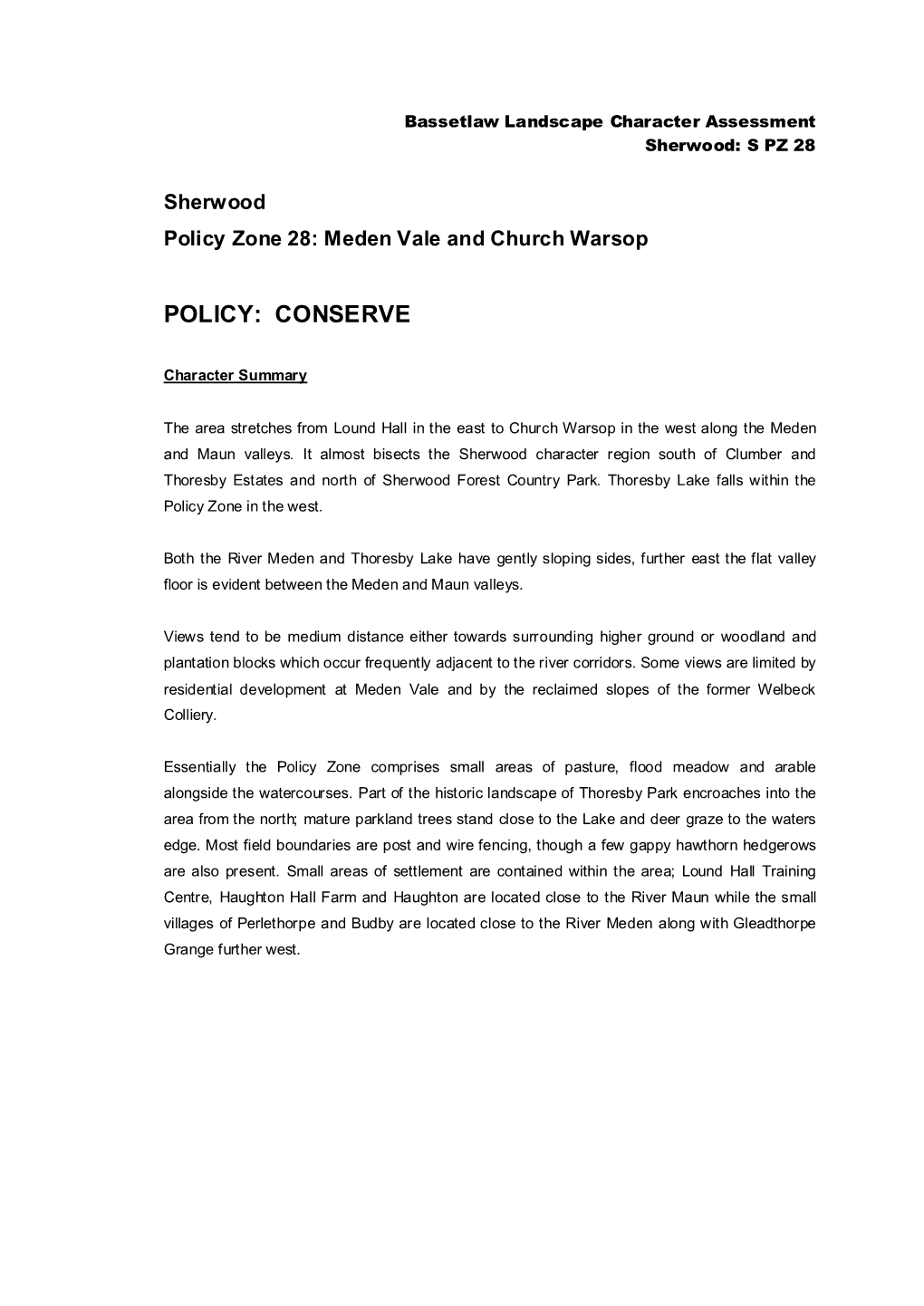 Sherwood Policy Zone 28: Meden Vale and Church Warsop