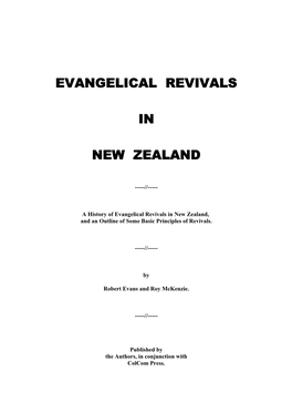 Evangelical Revivals in New Zealand, and an Outline of Some Basic Principles of Revivals