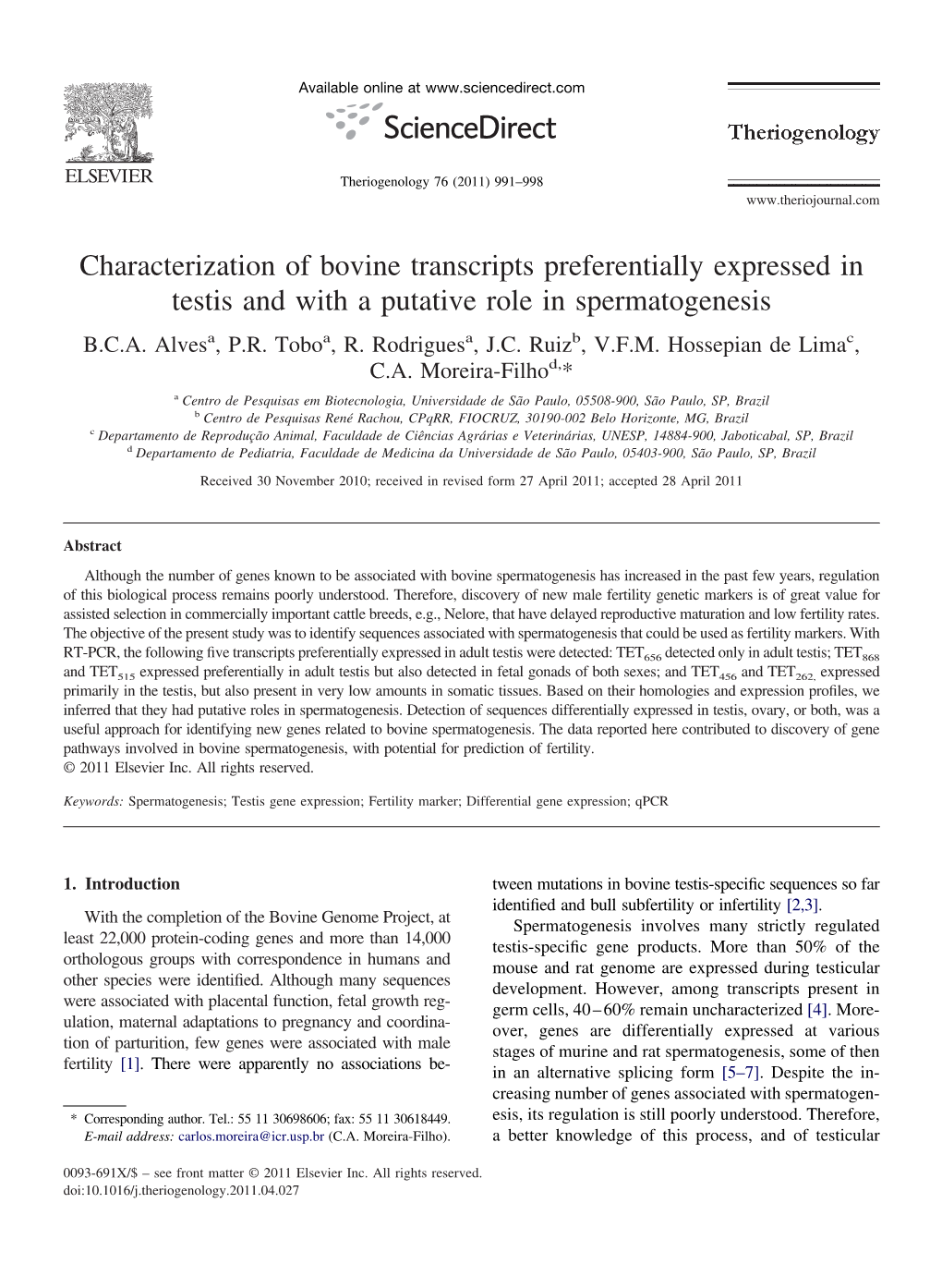 Characterization of Bovine Transcripts Preferentially Expressed in Testis and with a Putative Role in Spermatogenesis B.C.A
