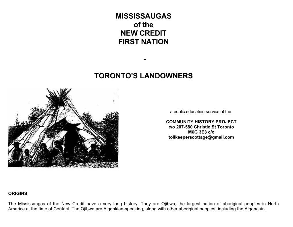 MISSISSAUGAS of the NEW CREDIT FIRST NATION