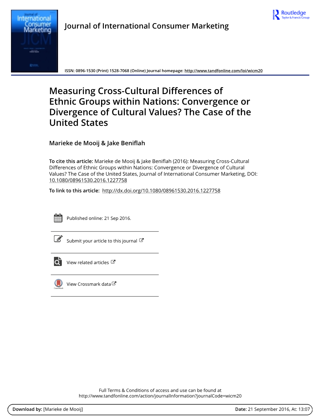 Measuring Cross-Cultural Differences of Ethnic Groups Within Nations: Convergence Or Divergence of Cultural Values? the Case of the United States