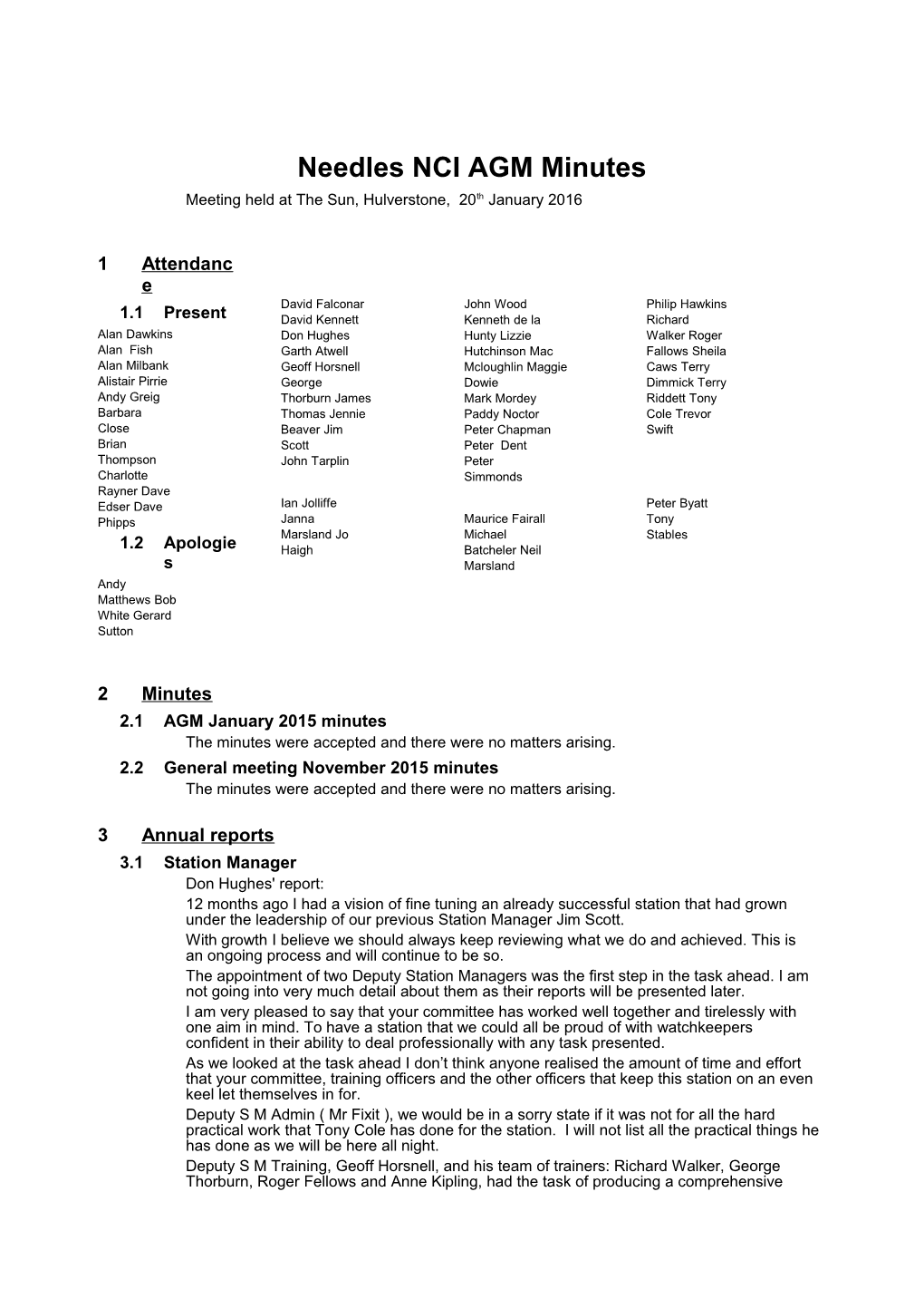 Needles NCI AGM Minutes