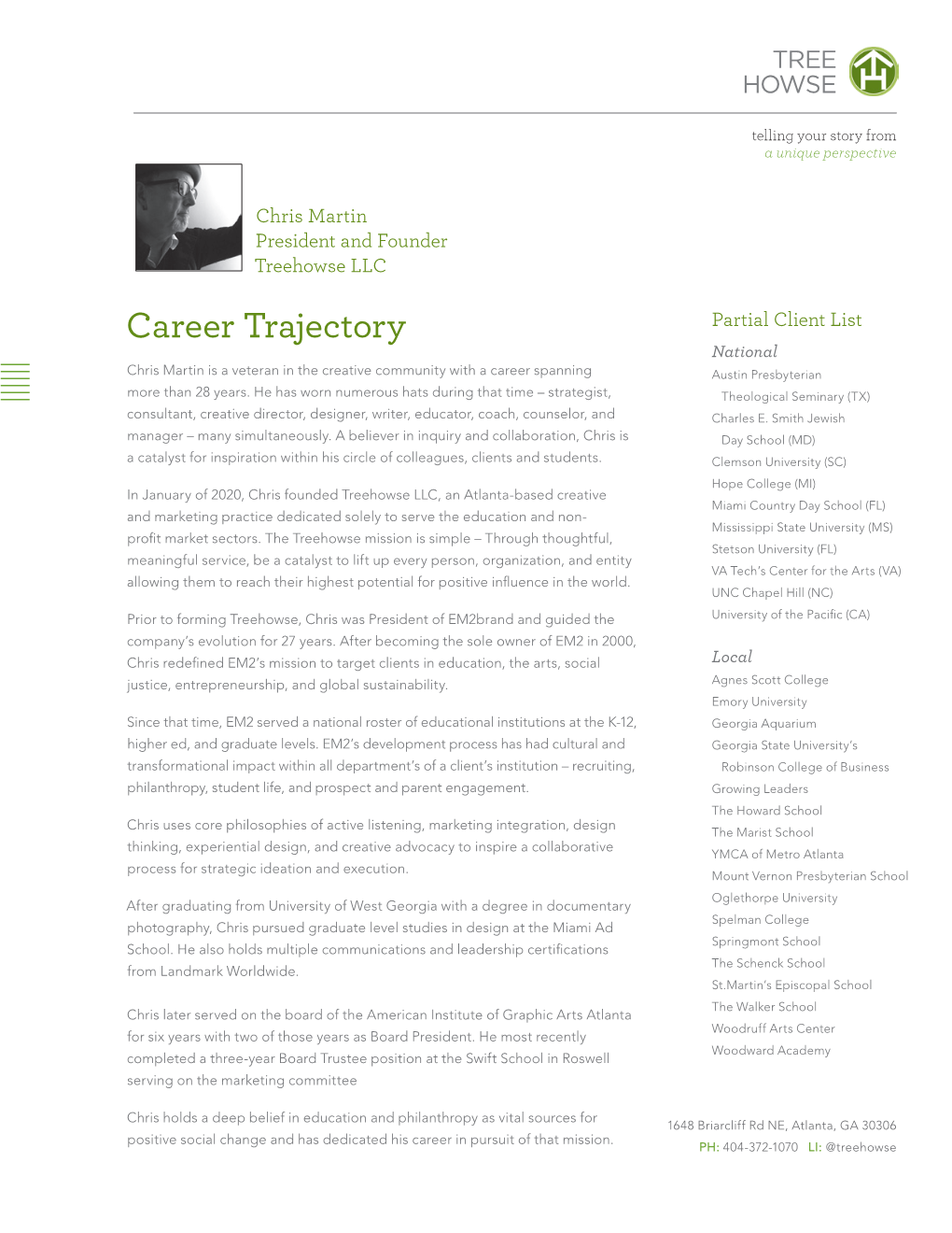 Career Trajectory Partial Client List National Chris Martin Is a Veteran in the Creative Community with a Career Spanning Austin Presbyterian More Than 28 Years