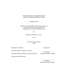 The Phonology and Phonetics of Jamaican Creole Reduplication