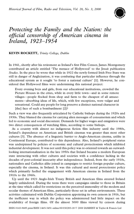 The Official Censorship of American Cinema in Ireland, 1923-1954