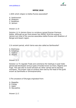 MPPSC 2018 1.With Which Religion Is Kalika Purana Associated? A. Vaishnavism B. Shaktism C. Buddhism D. Jainism Answer ||| D