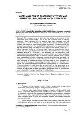 Model Analysis of Customers' Attitude and Behaviour Upon Instant Noodle Products