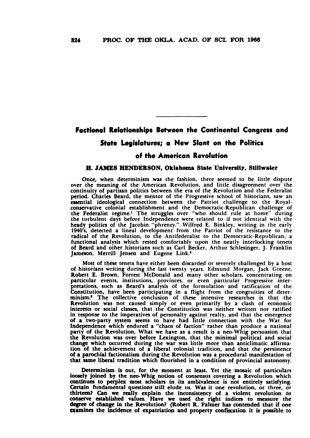 Factional Relationships Between the Continental Congress and the State