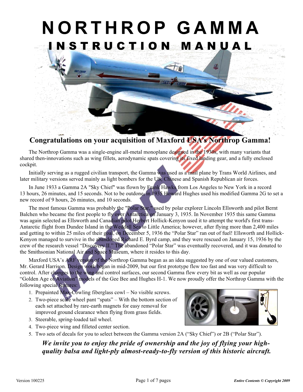 Northrop Gamma Instruction Manual