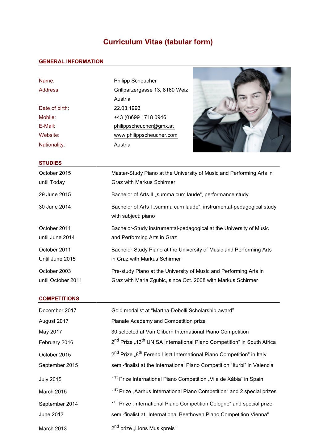 Curriculum Vitae (Tabular Form)