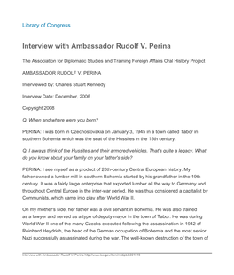 Interview with Ambassador Rudolf V. Perina