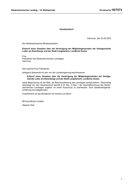 18. Wahlperiode Drucksache 18/7573 1 Gesetzentwurf Hannover, Den
