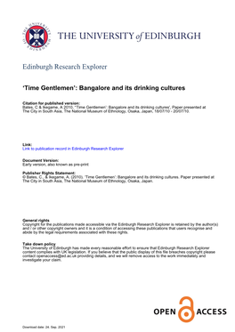 Bangalore and Its Drinking Cultures