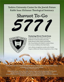 Yeshiva University • Shavuot To-Go • Sivan 5771