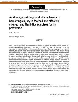 Anatomy, Physiology and Biomechanics of Hamstrings Injury in Football and Effective Strength and Flexibility Exercises for Its Prevention