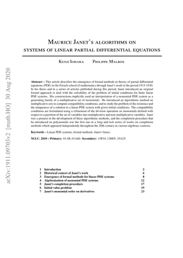 Maurice Janet's Algorithms on Systems of Linear Partial Differential Equations