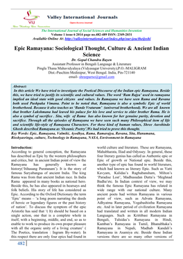 Epic Ramayana: Sociological Thought, Culture & Ancient Indian Science Dr