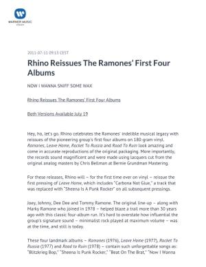 Rhino Reissues the Ramones' First Four Albums