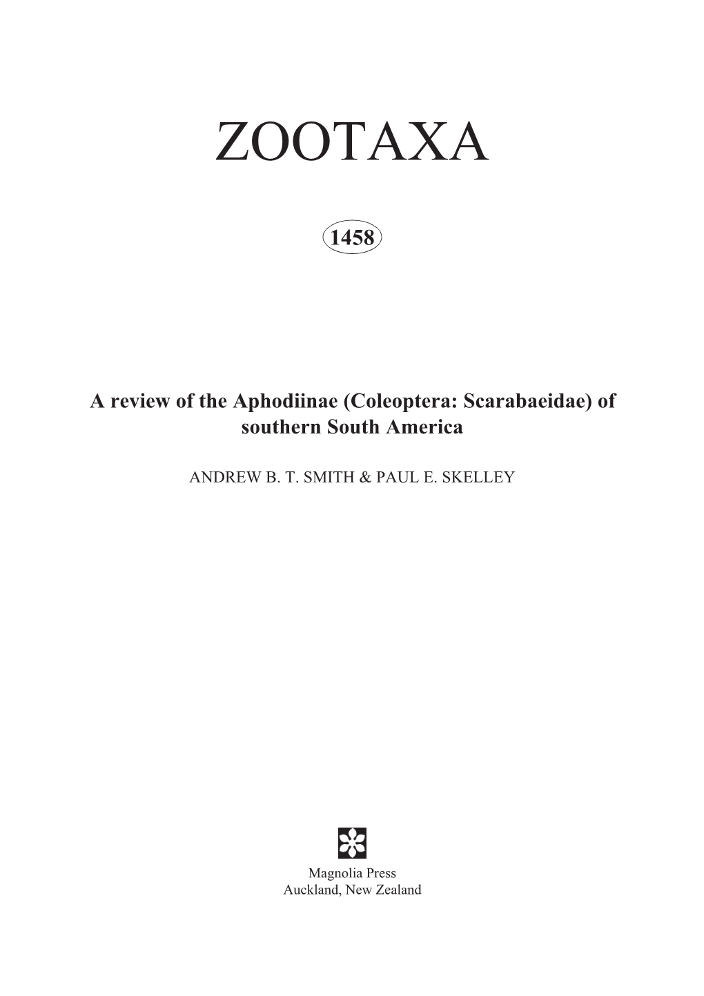 Zootaxa,A Review of the Aphodiinae (Coleoptera: Scarabaeidae)