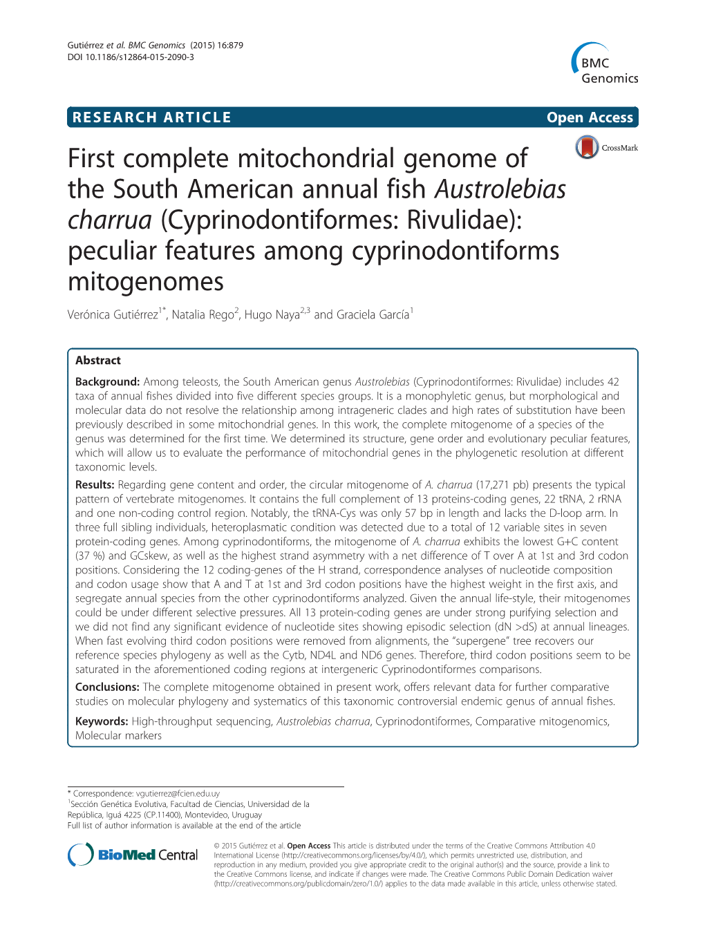First Complete Mitochondrial Genome of the South American Annual Fish