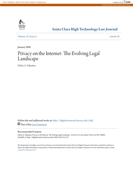 Privacy on the Internet: the Vole Ving Legal Landscape Debra A