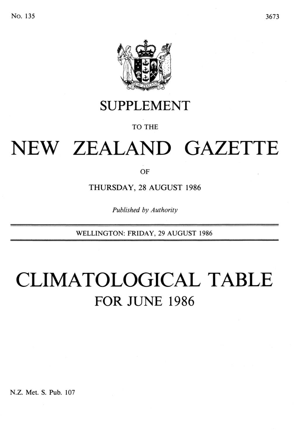 New Zealand Gazette Climatological Table