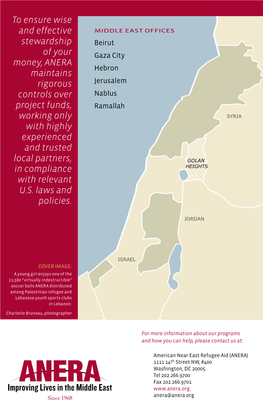 2010 Annual Report Hebron Maintains Rigorous Jerusalem Controls Over Nablus Project Funds, Ramallah Working Only SYRIA with Highly Experienced and Trusted