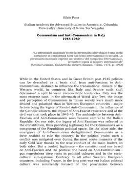 Communism and Anti-Communism in Italy 1945-1989