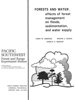 FORESTS and WATER. Effects of Forest Management on Floods, Sedimentation, and Water Supply