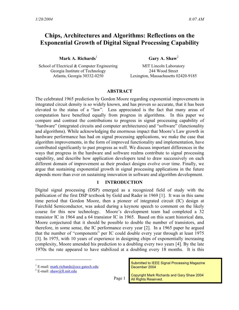 Reflections on the Exponential Growth of Digital Signal Processing Capability