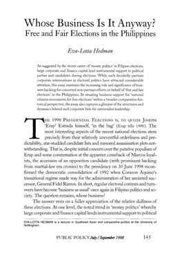 Whose Business Is It Anyway?: Free and Fair Elections in the Philippines