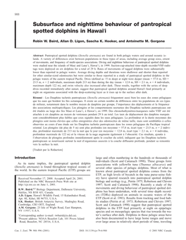 Subsurface and Nighttime Behaviour of Pantropical Spotted Dolphins in Hawai′I