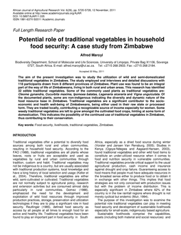 Potential Role of Traditional Vegetables in Household Food Security: a Case Study from Zimbabwe