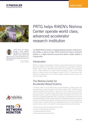 PRTG Helps RIKEN's Nishina Center Operate World Class, Advanced