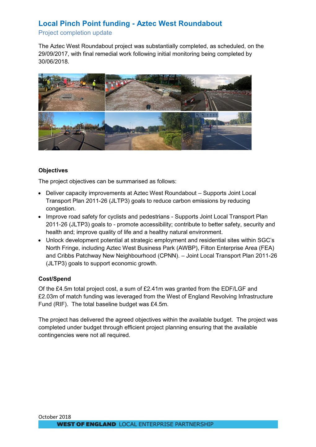 Local Pinch Point Funding - Aztec West Roundabout Project Completion Update