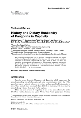 History and Dietary Husbandry of Pangolins in Captivity