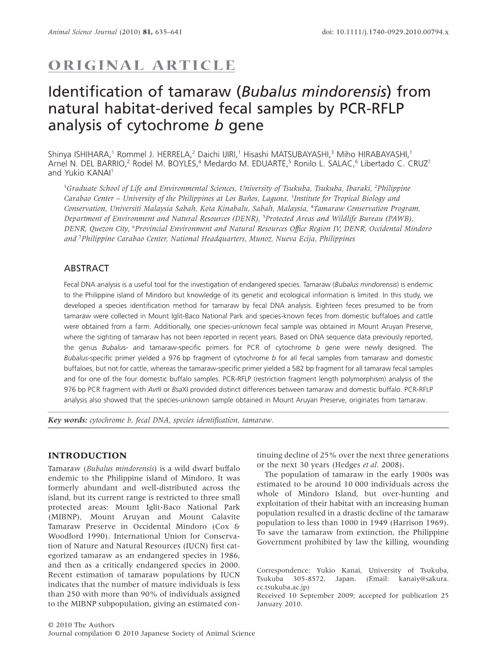 Identification of Tamaraw (Bubalus Mindorensis) from Natural