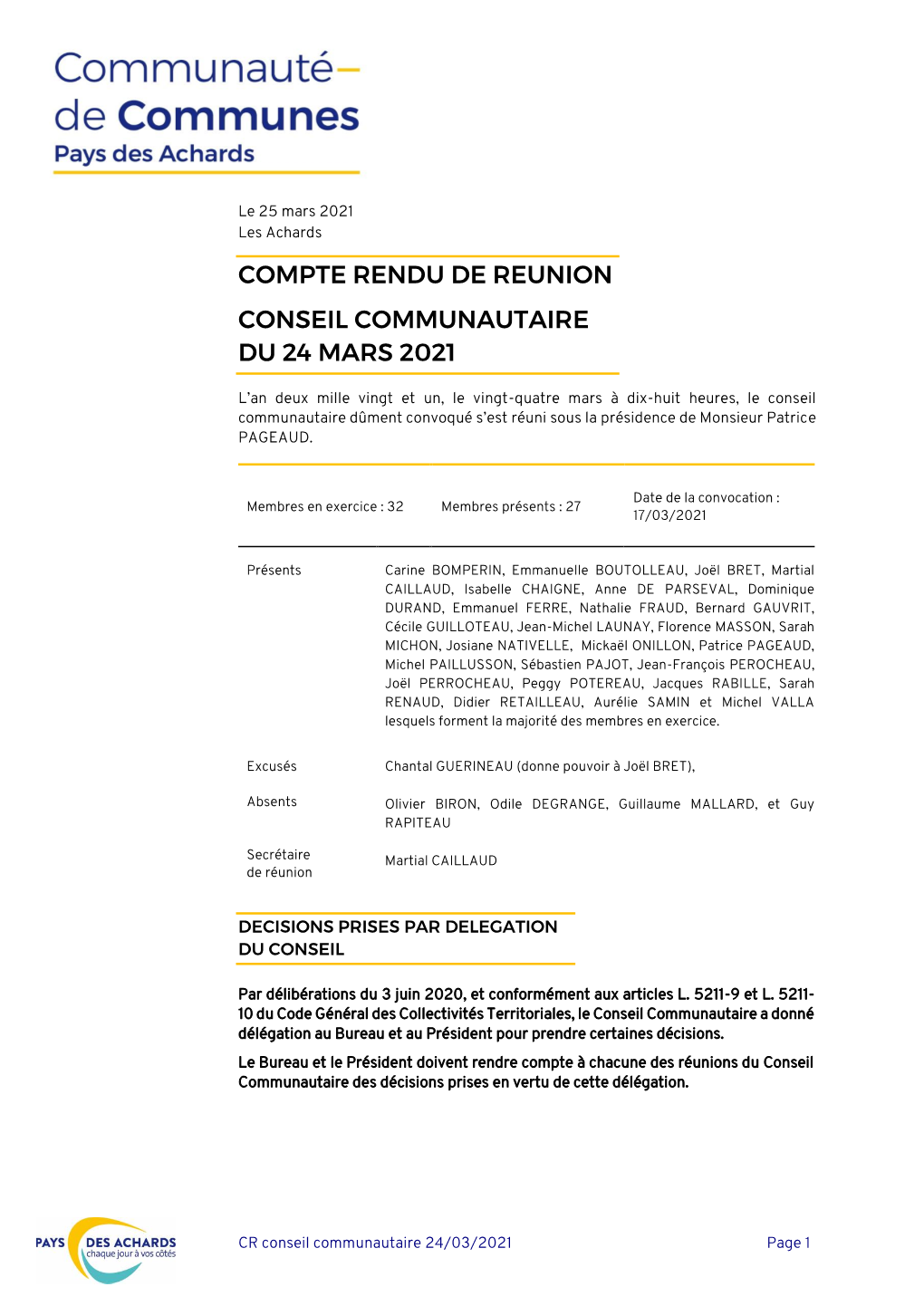 Compte-Rendu Du 24 Mars 2021