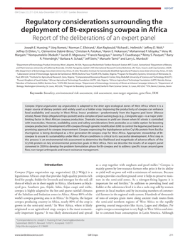 Regulatory Considerations Surrounding the Deployment of Bt-Expressing Cowpea in Africa Report of the Deliberations of an Expert Panel