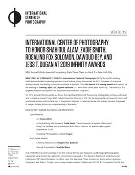 International Center of Photography to Honor Shahidul Alam, Zadie Smith, Rosalind Fox Solomon, Dawoud Bey, and Jess T