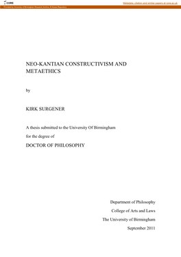 Neo-Kantian Constructivism and Metaethics