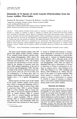 Helminths of 12 Species of Anolis Lizards (Polychrotidae) from the Lesser Antilles, West Indies