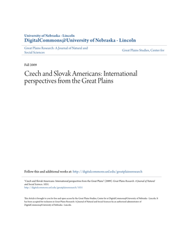 Czech and Slovak Americans: International Perspectives from the Great Plains