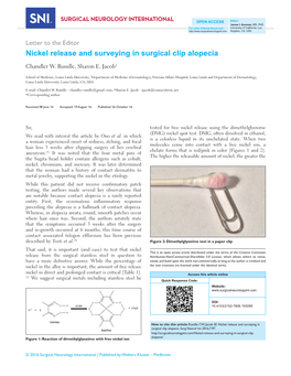 Nickel Release and Surveying in Surgical Clip Alopecia Chandler W