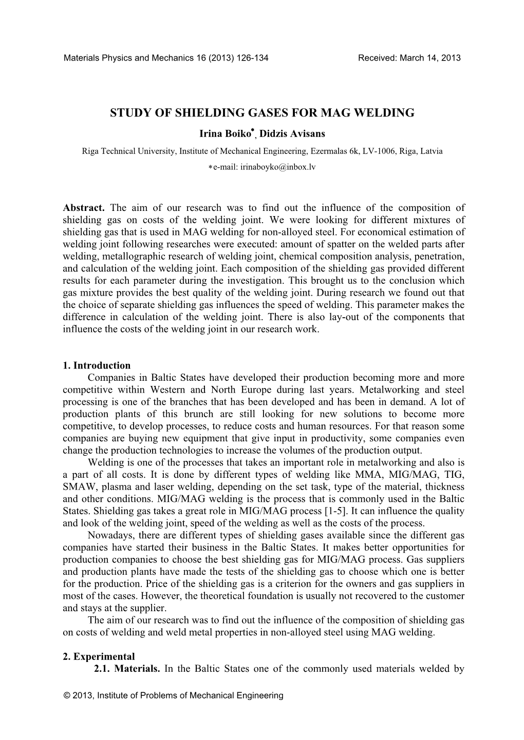 Study of Shielding Gases for Mag Welding