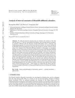Analysis of Interval Constants of Shoushili-Affiliated Calendars