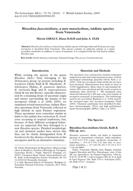 Rinodina Fuscoisidiata, a New Muscicolous, Isidiate Species from Venezuela