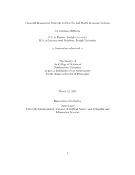 Financial Transaction Networks to Describe and Model Economic Systems